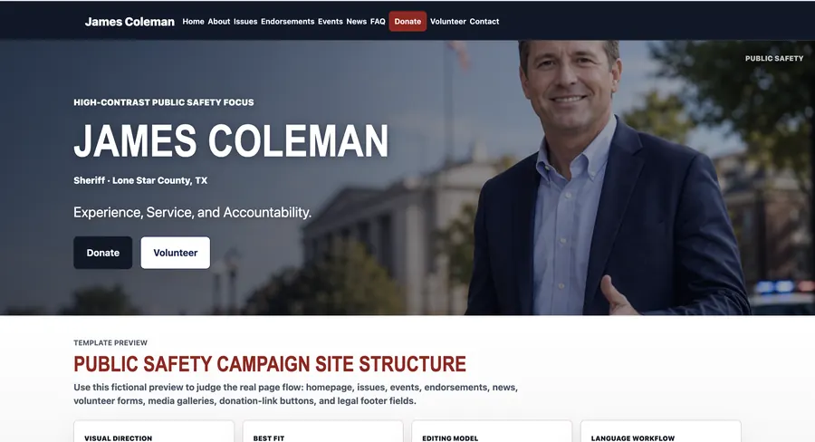 Public Safety campaign website template preview