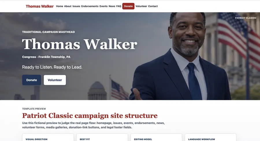 Patriot Classic campaign website template preview