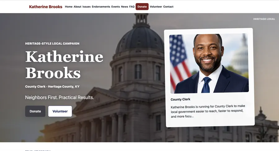 Heritage Local campaign website template preview