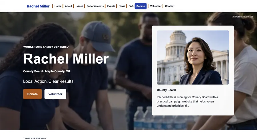 Labor & Families campaign website template preview