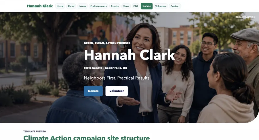 Climate Action campaign website template preview