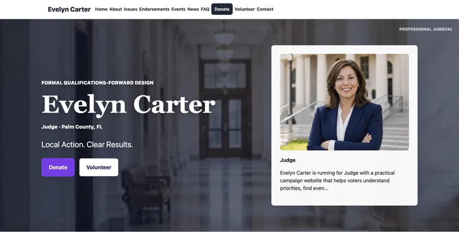 Professional Judicial campaign website template preview