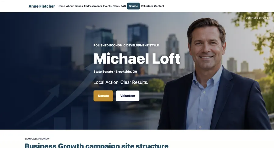 Business Growth campaign website template preview