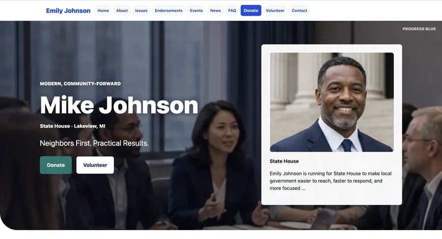 Progress Blue campaign website template preview