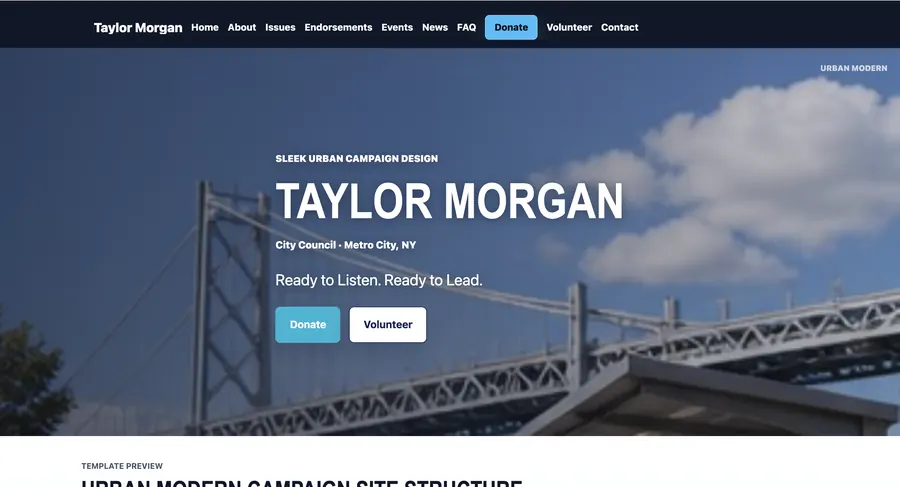 Urban Modern campaign website template preview