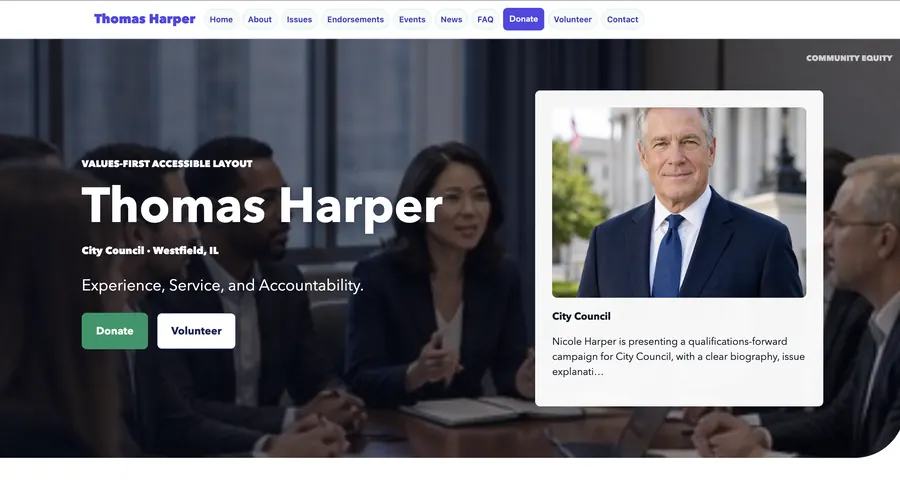 Community Equity campaign website template preview