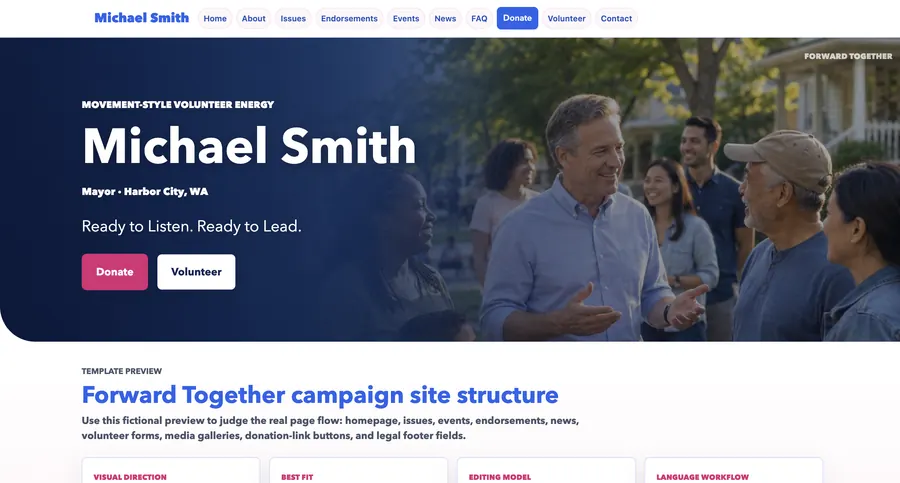 Forward Together campaign website template preview