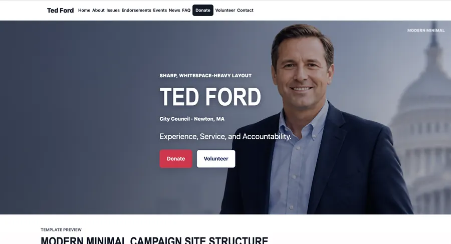 Modern Minimal campaign website template preview