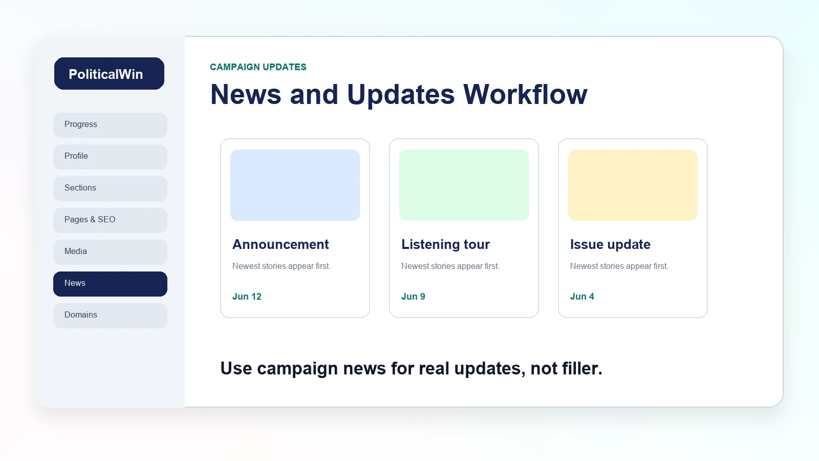 How to Publish Campaign News and Updates Without Looking Like a Blog tutorial screenshot