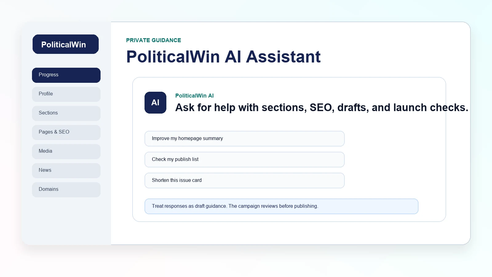 How to Use PoliticalWin AI as a Private Campaign Website Helper tutorial screenshot